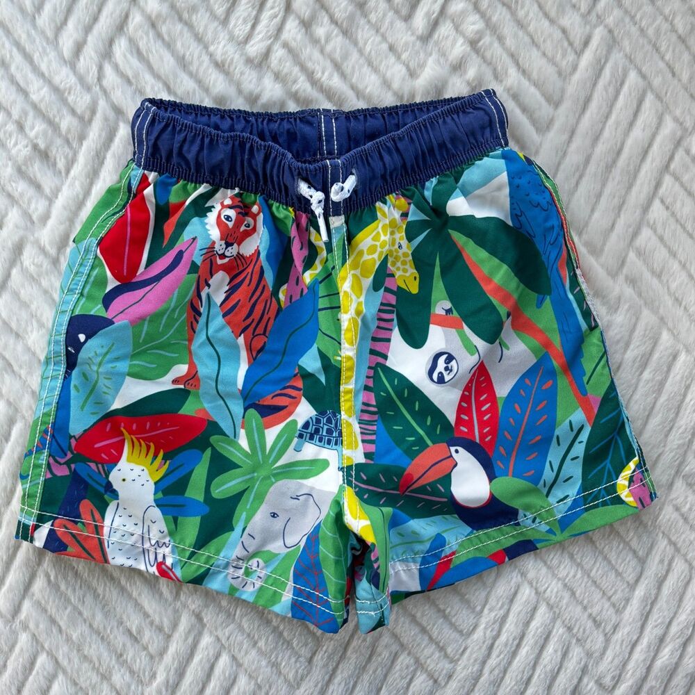 Mini Boden Boys 2-3Y Jungle Animal Swim Trunks Colorful Tropical Beach